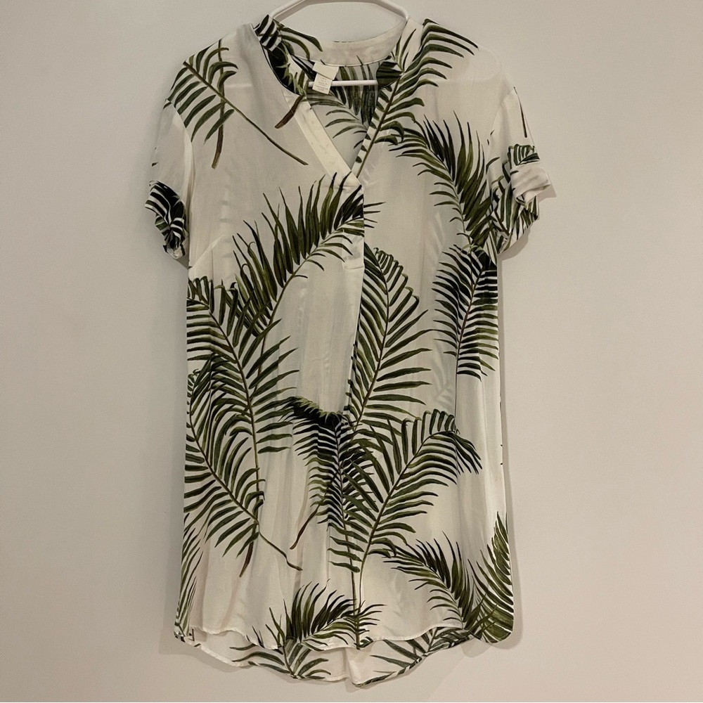 White Palm Leaves Shirt MIDI Dress | H&M